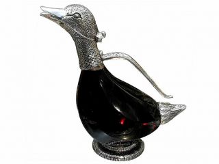 Set Of 2 : Duck Decanters Silver Plated Glass Water Wine Jug Carafe Gift Regent
