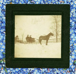 1900s Jingle Bells All The Way Couple N One Horse Open Sleigh Cab Photo Michigan