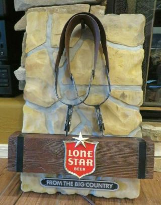 Vintage Lone Star Beer Lighted Wall Bar Sign Cowboy Spurs San Antonio Texas Wow