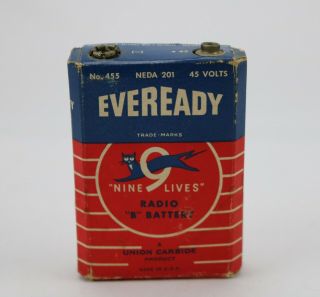 Vintage Eveready Radio Battery " B " Cat Nine Lives 45 Volts No.  455 Neda 201