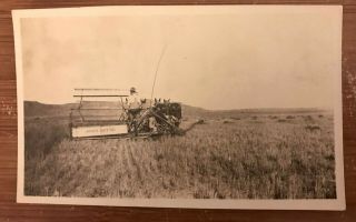 Vintage Photograph John Deere Horse Drawn Reaper In Field Of Wheat