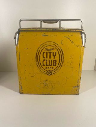 Vintage Schmidt City Club Beer Cooler Yellow Acton Mn Minnesota Advertising