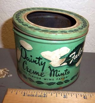 Vintage Falcon Dainty Creme Mints Tin,  Great Graphics & Colors,  Lid W Hole In It