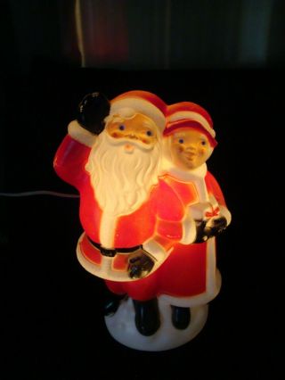 Vintage Blow Mold Mr & Mrs Santa Claus Waving Mittens 13” Light Up Luminary