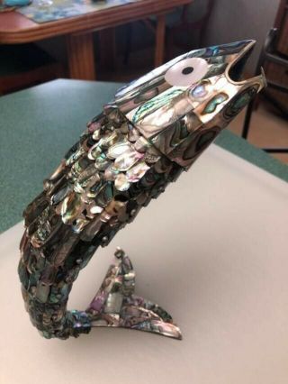 Vintage Abalone Shell Fish Bottle Opener Articulated 15.  5 Inches Long