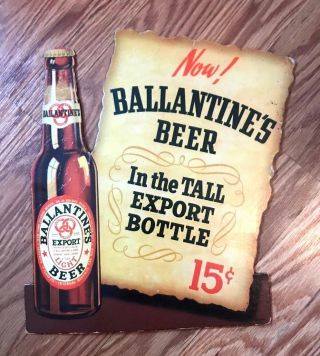 Vintage Ballantine Beer - Brewing Cardbarod Sign W/ Irtp Bottle Label Newark Nj
