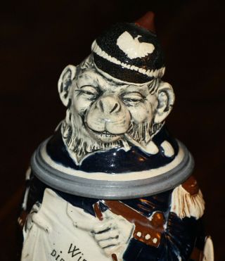 " Monkey Soldier " 1/2 L German Character Beer Stein Antique 769 By J.  W.  Remy