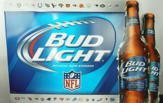 Bud Light Budweiser Nfl Football Metal Beer Sign Huge 44 X 29 "