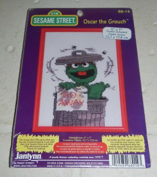 Vtg 1997 Janlynn Sesame Street Oscar The Grouch Cross Stitch Kit 68 - 14