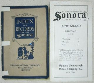 Antique Sonora Phonograph Instructions And Record Index,  1920s Vintage