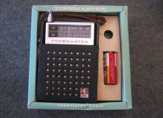 Vtg.  Tonemaster Transistor Radio With Leather Case Box And Papers