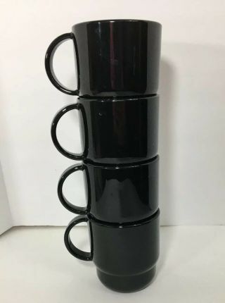 Tupperware Black Coffee Mug Cup Set Of 4 Plastic Travel Camping Stackable