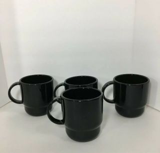 Tupperware Black Coffee Mug Cup Set OF 4 Plastic Travel Camping Stackable 2