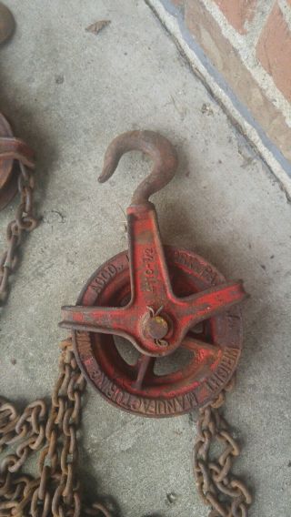 Vintage Wright Acco 1/2 Ton Chain Fall Hoist Hooks Pulleys Chains Handy Item VG 3