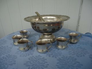 Vintage Ranleigh Silver Plate Punch Bowl Set And Ladle Mugs Australia