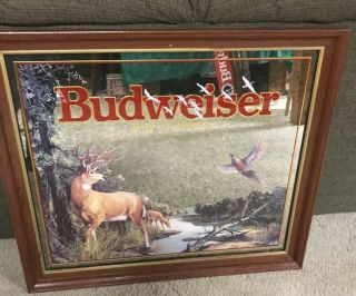 Vintage Large Budweiser Whitetail Buck Deer Duck Beer Mirror 1993 Busch Bar