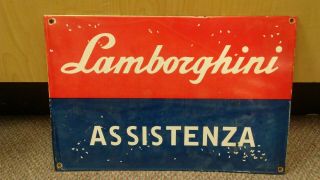 Vintage 1960s Lamborghini Dealership Porcelain Plate Sign Sales Service