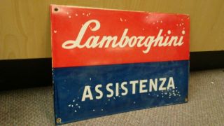 Vintage 1960s LAMBORGHINI dealership porcelain plate sign sales service 2