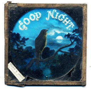 “good Night” Magic Lantern Slide 3 ¼ Inch Square