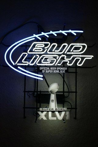 Authentic Bud Light Nfl Bowl Xlvi Neon Sign - Ny Giants Vs Patriots - Rare