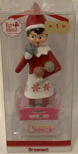 Dunkin Donuts Elf On The Shelf Girl W/ Munchkins Snowballs Christmas Ornament