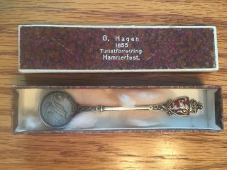 G.  Hagen Hammerfest Norway Red Enameled Sterling Silver Spoon 925 Stamp