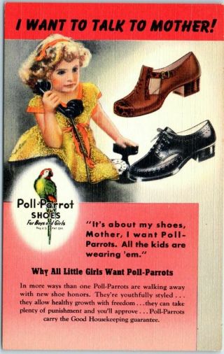 1940 Linen Advertising Postcard Poll - Parrot Children 