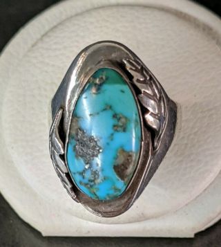Vintage Old Pawn Sterling Silver & Turquoise Ring Size 9