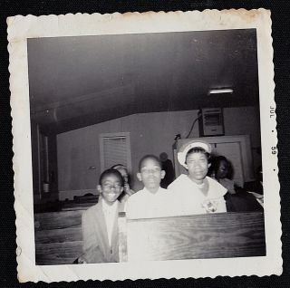 Antique Vintage Photograph African American Mom & Sons Sitting In Church