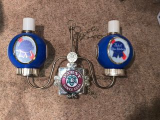 Vintage 1979 Pabst Blue Ribbon Beer Double Sconce Hanging Light Fixture No Light