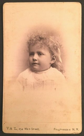 Vintage Cdv Photo Cute Little Girl From Poughkeepsie York Name On Back 3796