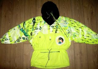 Vintage 80s - 90s Luhta Shiny Neon Multicolor Ski Snowboard Jacket Top L