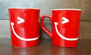 Set of (2) NESCAFE Square Red Coffee/Tea Mugs with White Smiley Face - 12 ounces 2