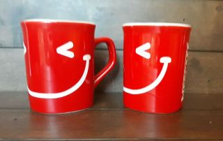 Set of (2) NESCAFE Square Red Coffee/Tea Mugs with White Smiley Face - 12 ounces 3