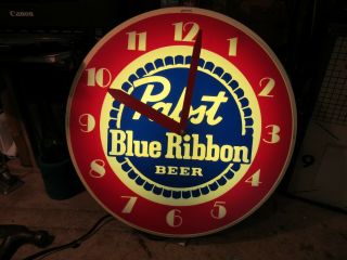 Vintage Pabst Blue Ribbon Beer Lighted Advertising Clock Runs And Keeps Time
