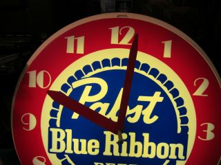 VINTAGE PABST BLUE RIBBON BEER LIGHTED ADVERTISING CLOCK RUNS AND KEEPS TIME 3