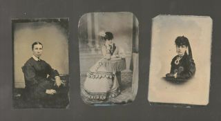 3 Uncased 6th Plate Tintypes Of Women,  Views