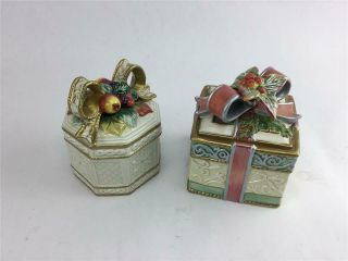 Fitz & Floyd Enchanted Holiday & Snowy Woods 19/1212 Lidded Christmas Boxes