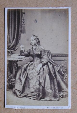 Cdv Photo.  Seated Woman,  Fine Dress,  Fashion.  Carl Holt,  Wolverhampton.  1870s