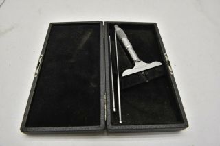 Vintage Starrett 449 - A Depth Micrometer 0 - 3 ",  Case; Machinist Tool