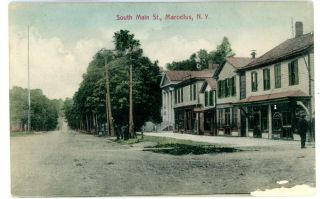 Marcellus Ny - South Main Street - Hand Colored Postcard Onondaga County