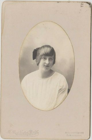 Old Vintage Cabinet Photo People Fashion Woman Portrait Hair Bow Bournemouth F2