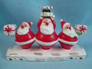 Vintage Holt Howard Merry Christmas Ceramic Santa 3 Candle Holder Candelabra