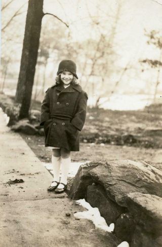 At19 Vintage Photo Little Girl In Coat & Hat,  Knee Socks C Early 1900 