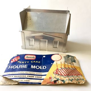 Vtg Alumode Party Cake Aluminum House Mold With Instructions 1956