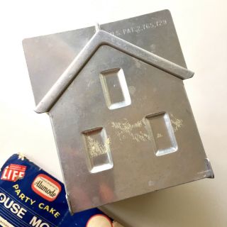 Vtg Alumode Party Cake Aluminum House Mold With Instructions 1956 3