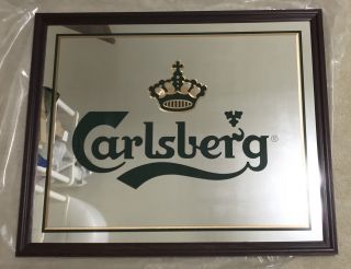 Carlsberg Denmark Beer Logo Framed Mirror Beer Sign 36x30” - Rare