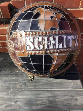 Large Schlitz Beer Hanging Half Globe Faux Stained Glass Bar Light 21.  5 X 12