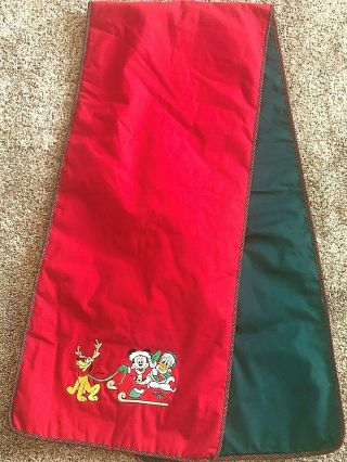 Disney Mickey & Friends Christmas Table Runner Red W/ Green Plaid Trim 70 " Long