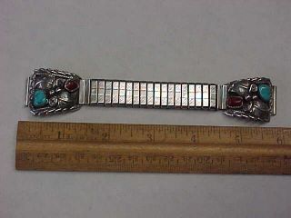 Vintage Jim Yazzie Navajo Turquoise & Coral Sterling Silver Watch Band Tips